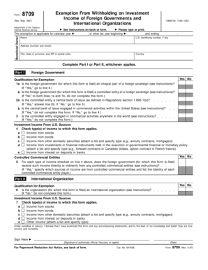 May Department of the Treasury Internal Revenue Service Exemption from Withholding on Investment Income of Foreign Governments a  Form