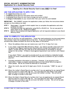 USE THIS APPLICATION to APPLY for an Original Social Security Card a Duplicate Social Security Card Same Name and Number a Corre  Form