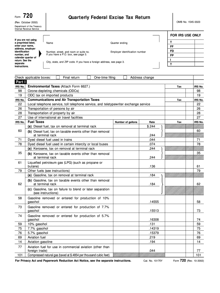 Form 720 Rev October Fill in Version Quarterly Federal Excise Tax Return