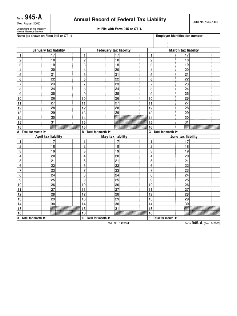 Form 945 a Rev August Fill in Capable