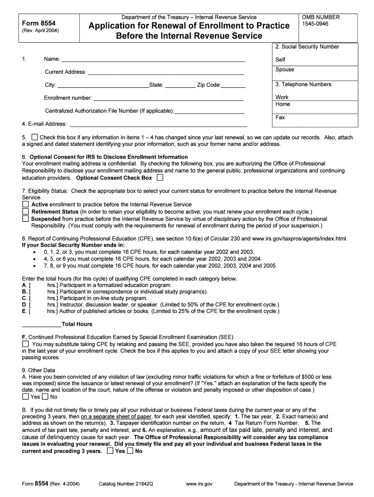 Form 8554 Rev April