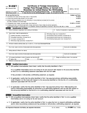 December Certificate of Foreign Intermediary, Foreign Flow through Entity, or Certain U  Form