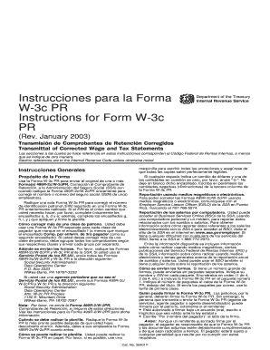 Instrucciones Para La Forma W 3c PR, Instructions for Form W 3c PR Rev January Transmision De Comprobantes De Retencion Corregid