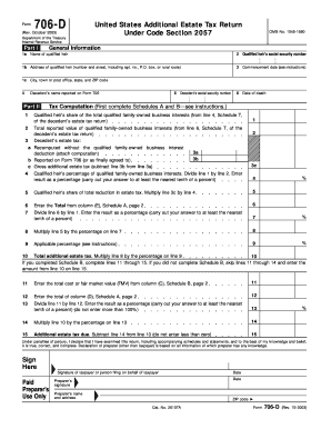 Form 706 D Rev October United States Additional Estate Tax Return under Code Section 2057