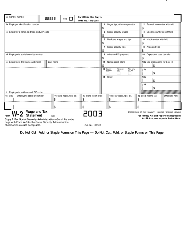  W 2 Form 2003