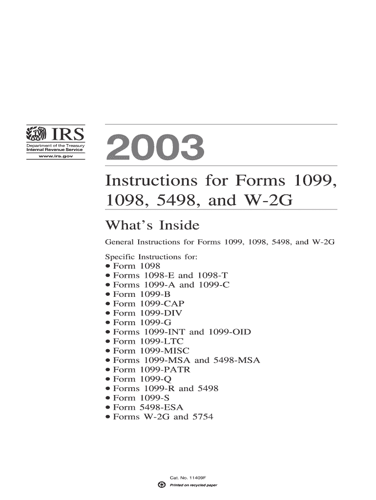 Instructions for Forms 1099, 1098, 5498, and W 2G