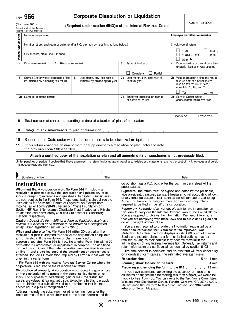 Form 966 Rev June , Fill in Version