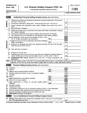 Schedule PH Form 1120 Fill in Version U S Personal Holding Company PHC Tax