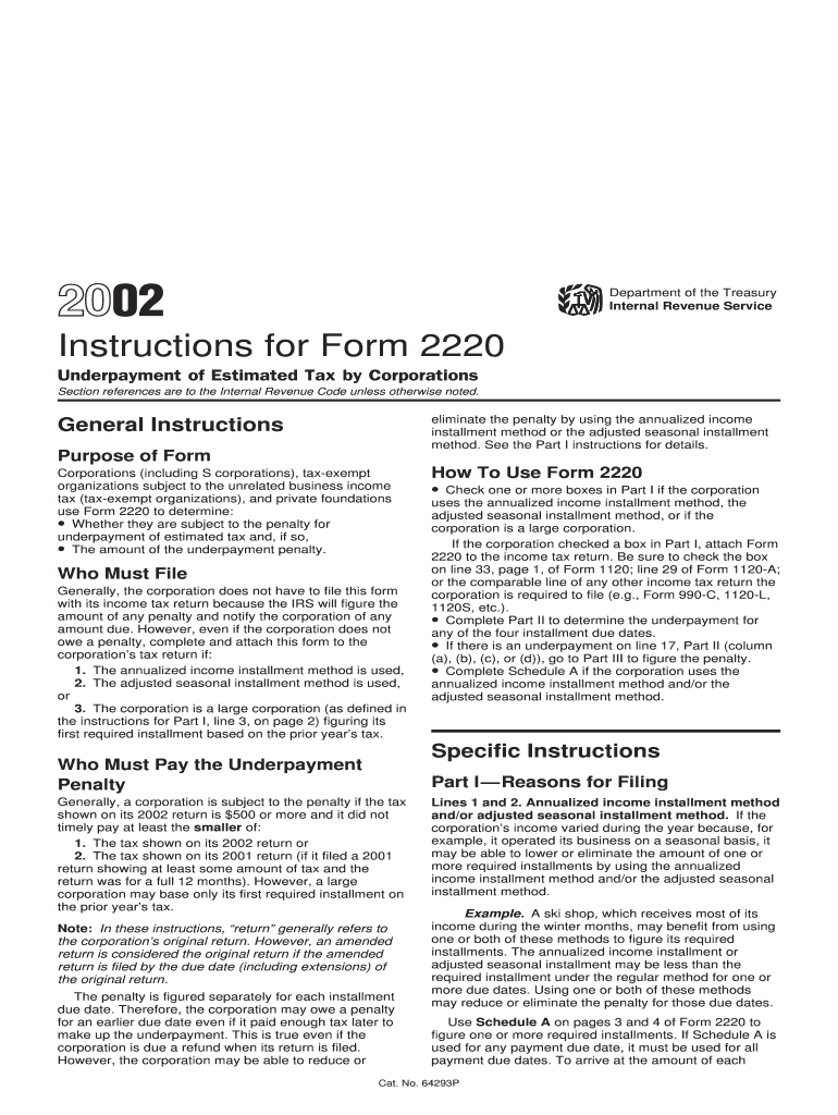 Instructions for Form 2220 Underpayment of Estimated Tax by Corporations