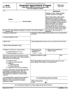 Form 2678 Rev June Fill in Version Employer Appointment of Agent