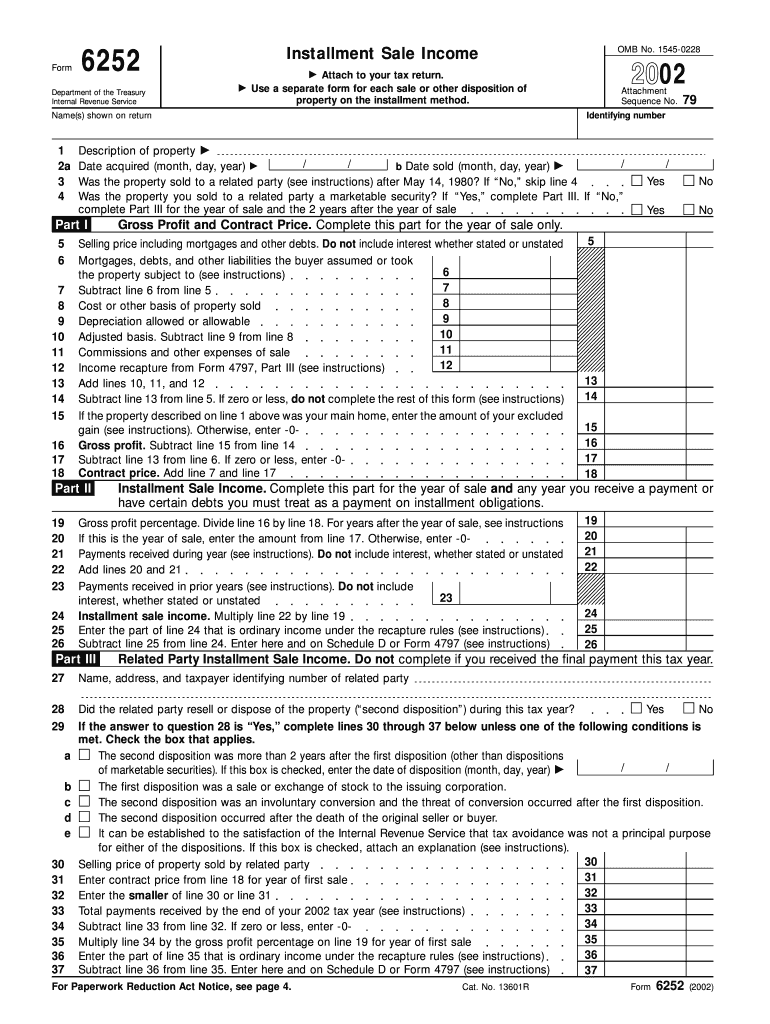 Form 6252 Fill in Version Installment Sale Income