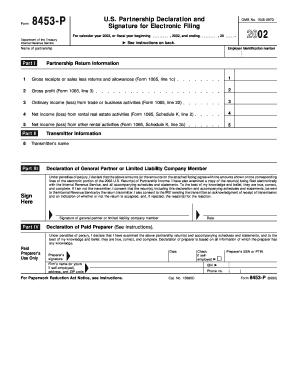 Form 8453 P Fill in Version U S Partnership Declaration and Signature for Electronic Filing