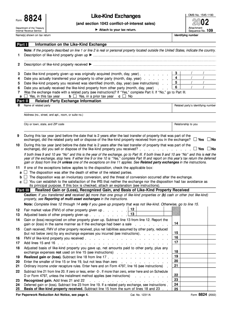 Form 8824 Fill in Version Like Kind Exchanges