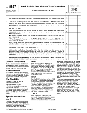 Form 8827 Fill in Version Credit for Prior Year Minimum Tax Corporations