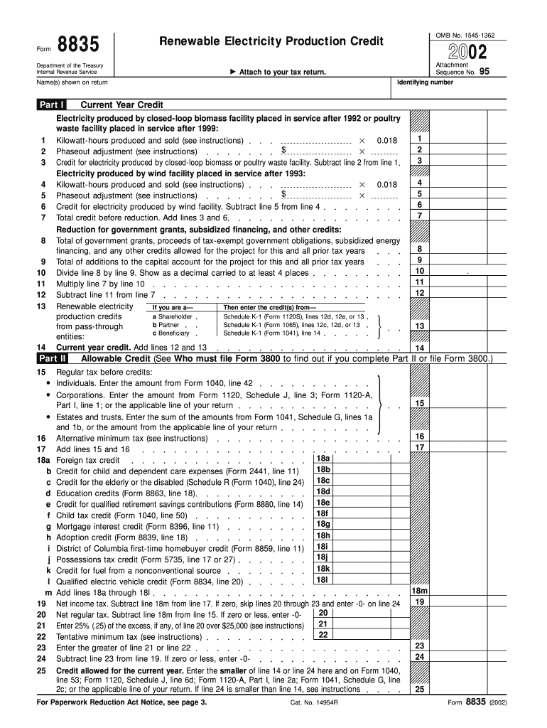 Form 8835 Fill in Version Renewable Electricity Production Credit