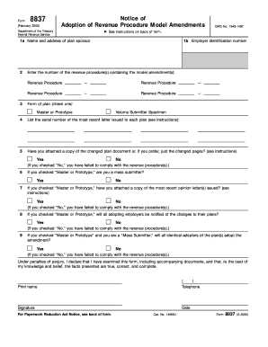 Form 8837 Rev Feburary Fill in Version Notice of Adoption of Revenue Procedure Model Ammendments