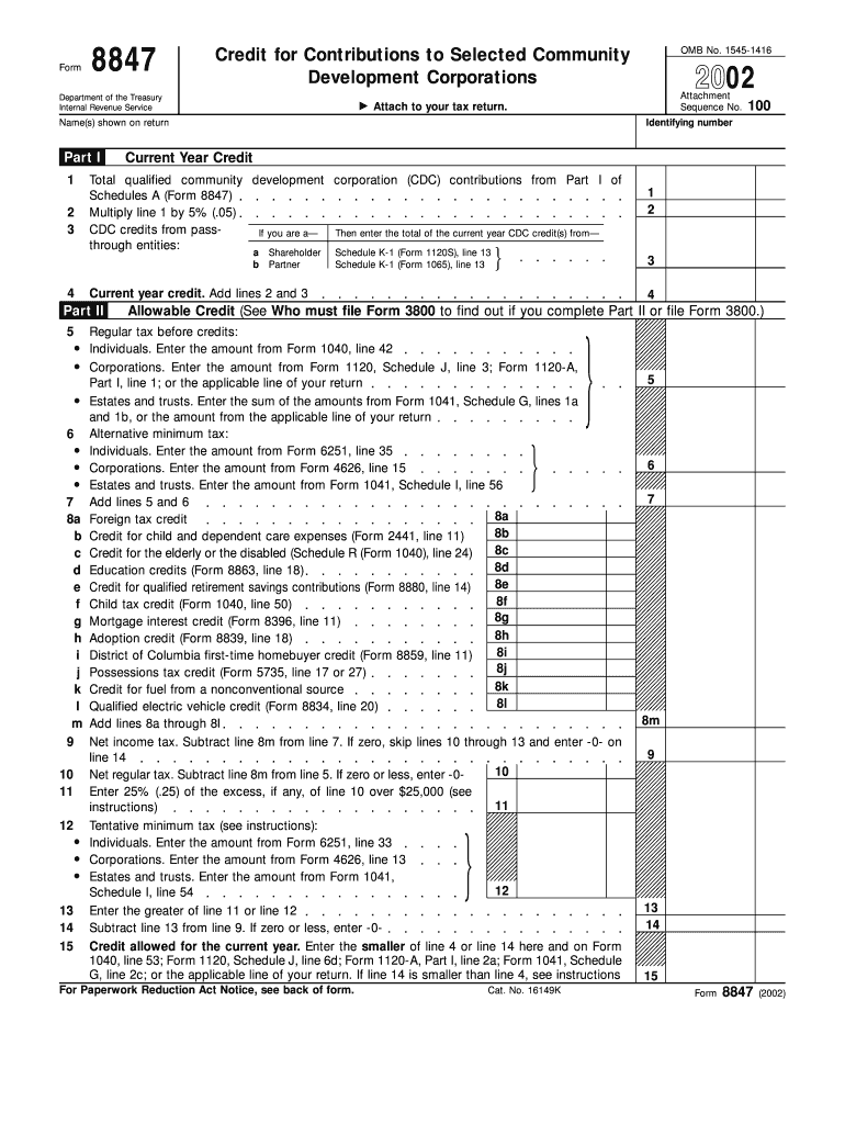 Form 8847 Fill in Version Credit for Contributions to Selected Community Development Corporations