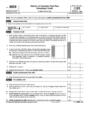 Form 8859 Fill in Version District of Columbia First Time Homebuyer Credit