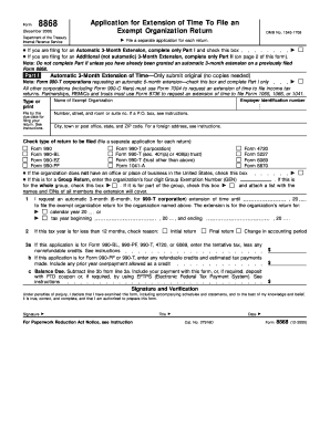 Form 8868 Rev December Fill in Version Application for Extension of Time to File an Exempt Organization Return