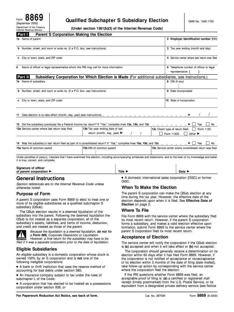  Form 8869 Rev September , Fill in Version 2023