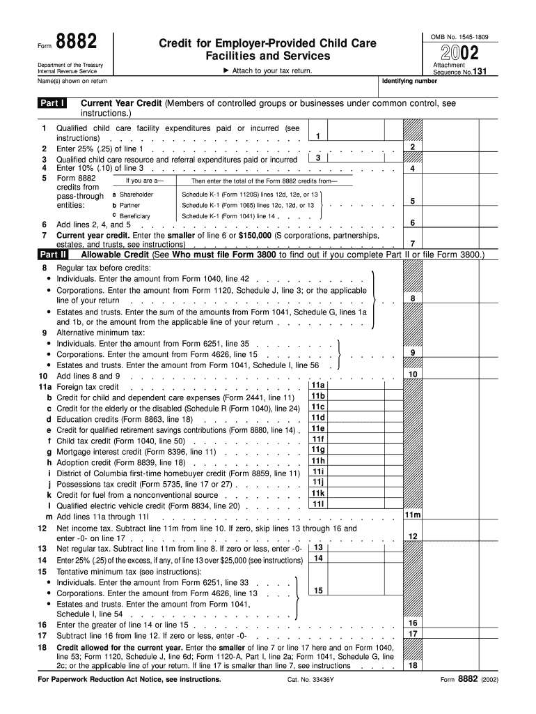 Form 8882 Fill in Version Credit for Employer Provided Child Care Facilities and Services