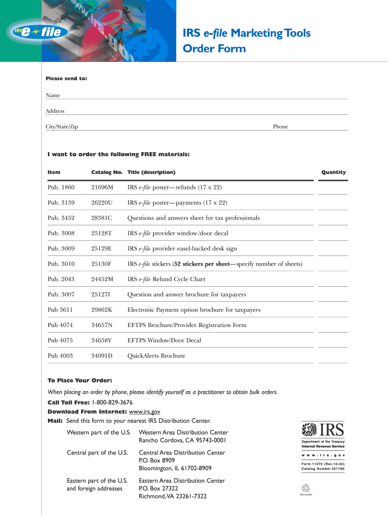 Form 11378 Rev October Fill in Version E File Marketing Tools Order Form