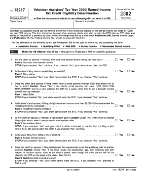 Form 13217 Volunteer Assistors&#039; Tax Year Earned Income Tax Credit Eligibility Determination