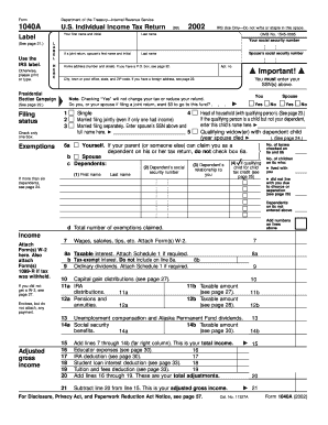Form Department of the Treasury Internal Revenue Service 1040A Label See Page 21