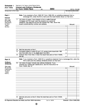 Schedule 1 Form 1040A Fill in Version Interest and Ordinary Dividends for Form 1040A Filers