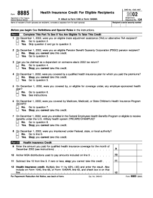 Form 8885 Health Insurance Credit for Eligible Recipients