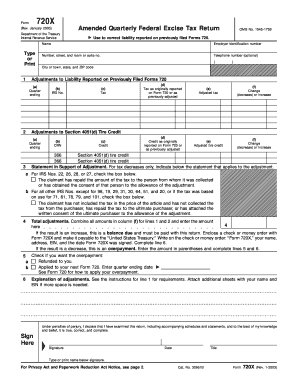Form 720X Rev January Amended Quarterly Federal Excise Tax Return