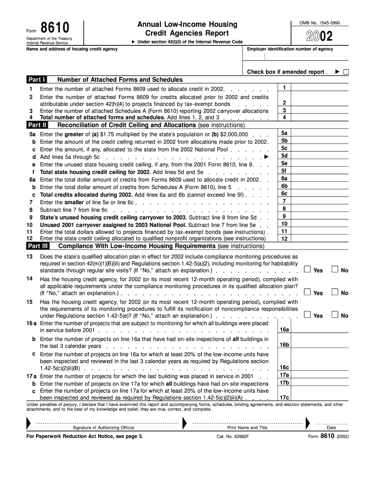 Form 8610 Annual Low Income Housing Credit Agencies Report under Section 42l3 of the Internal Revenue Code OMB No