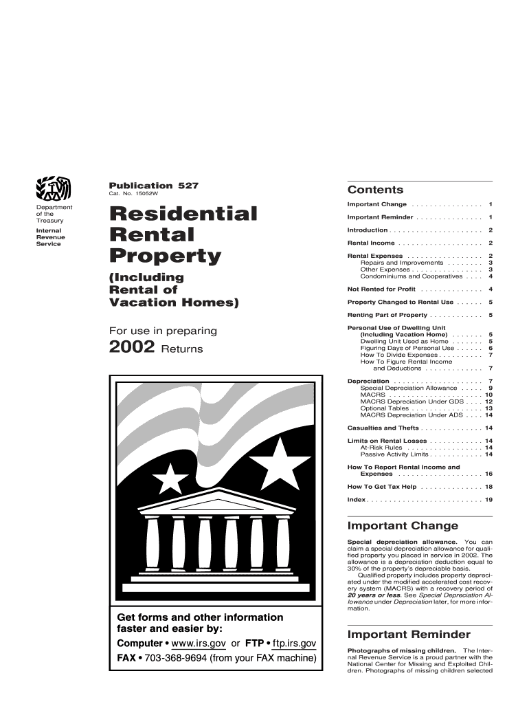 Publication 527 Residential Rental Property Including Rental of Vacation Homes  Form