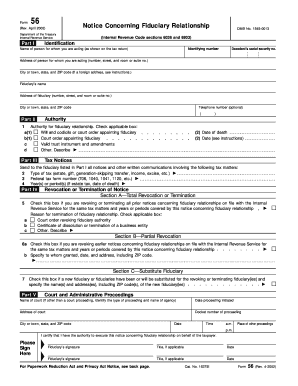 April Department of the Treasury Internal Revenue Service Notice Concerning Fiduciary Relationship Internal Revenue Code Section  Form