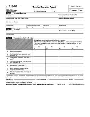 Form 720 to Rev March , Fill in Version Terminal Operator Report