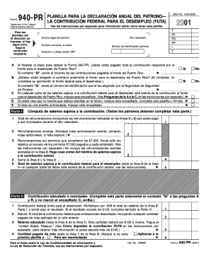 Form 940 PR Fill in Version Planilla Para La Declaracion Anual Del Patrono La Contribcion Federal Para El Desempleo FUTA