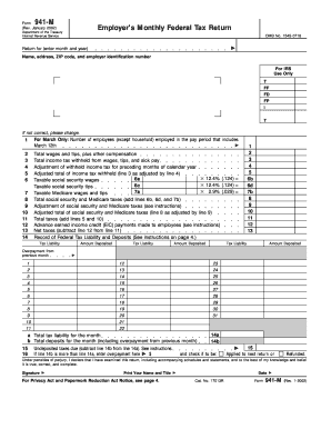 Form 941 M Rev January , Fill in Version Employer&#039;s Monthly Federal Tax Return