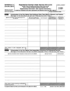 Form 990 Schedule A, Fill in Version Organization Exempt under Section 501c3