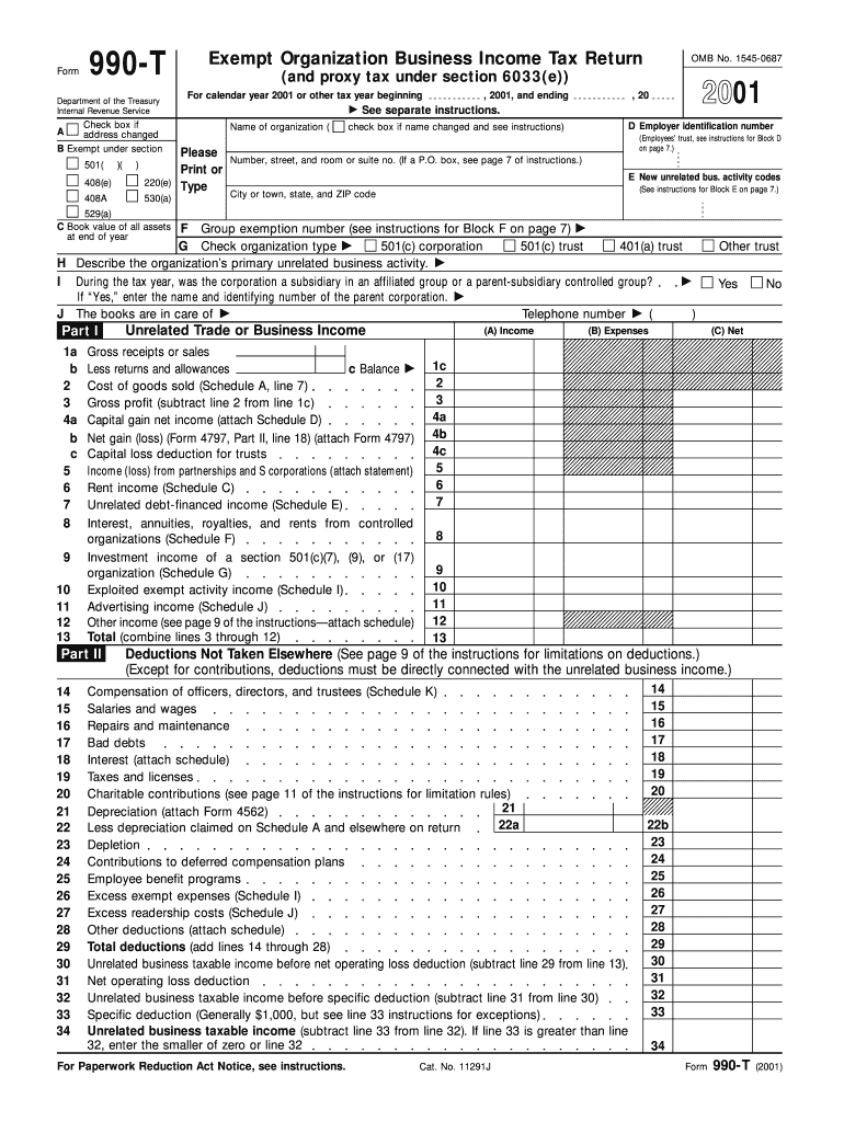 Form 990 T Fill in Version Exempt Organization Business Income Tax Return and Proxy Tax under Section 6033e