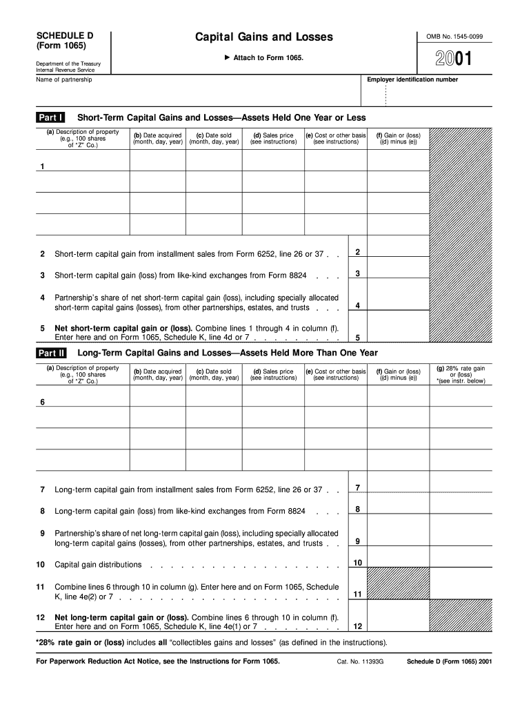 Form 1065 Schedule D, Fill in Version Capital Gains and Losses