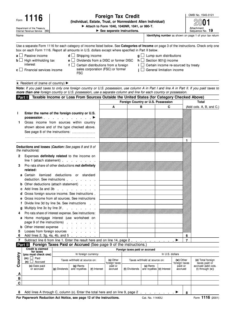 Form 1116 Fill in Version Foreign Tax Credit Individual, Estate, Trust, or Nonresident Alien Individual