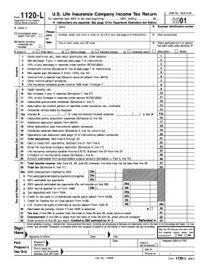 Life Insurance Company Income Tax Return for Calendar Year or Tax Year Beginning , , Ending , 20 Instructions Are Separate  Form
