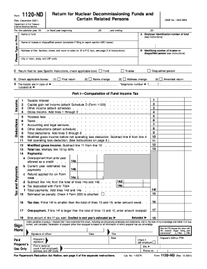Form 1120 ND Rev December , Fill in Version Return for Nuclear Decommissioning Funds and Certain Related Persons