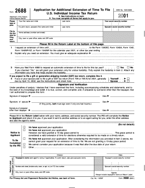 Form 2688 Application for Additional Extension of Time to File U