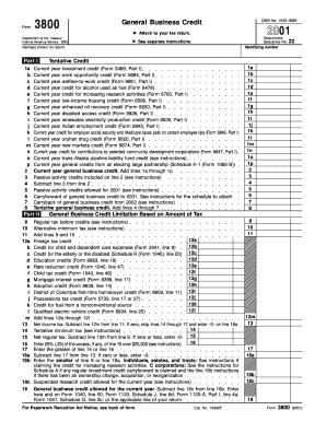 Form 3800, Fill in Version General Business Credit