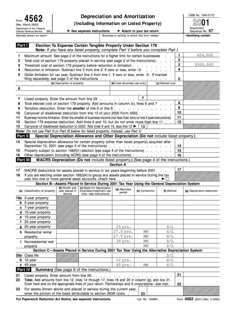 March 4562 Depreciation and Amortization Including Information on Listed Property See Separate Instructions