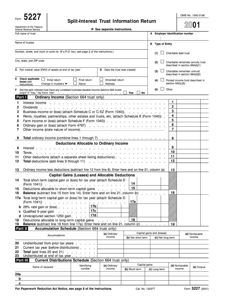 1545 0196 Split Interest Trust Information Return See Separate Instructions