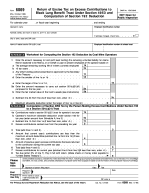 Form 6069 Rev October , Fill in Version Return of Excise Tax on Excess Contributions to Black Lung Benefit Trust under Section 4
