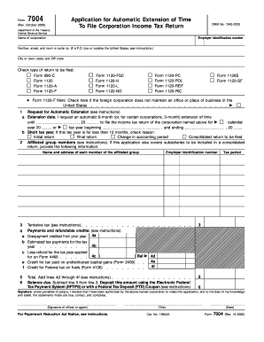 Form 7004 Rev October , Fill in Version Application for Automatic Extension of Time to File Corporation Income Tax Return
