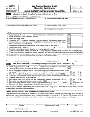 Form 8609 Rev January , Fill in Version Low Income Housing Credit Allocation Certification